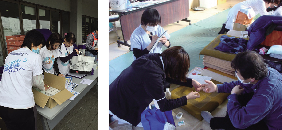 図3　避難所における糖尿病患者さんへの支援活動の様子